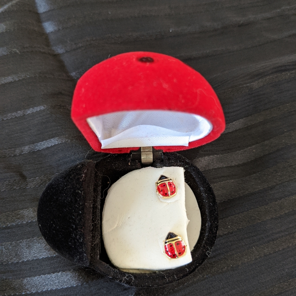 Gold Lady Bug Earrings